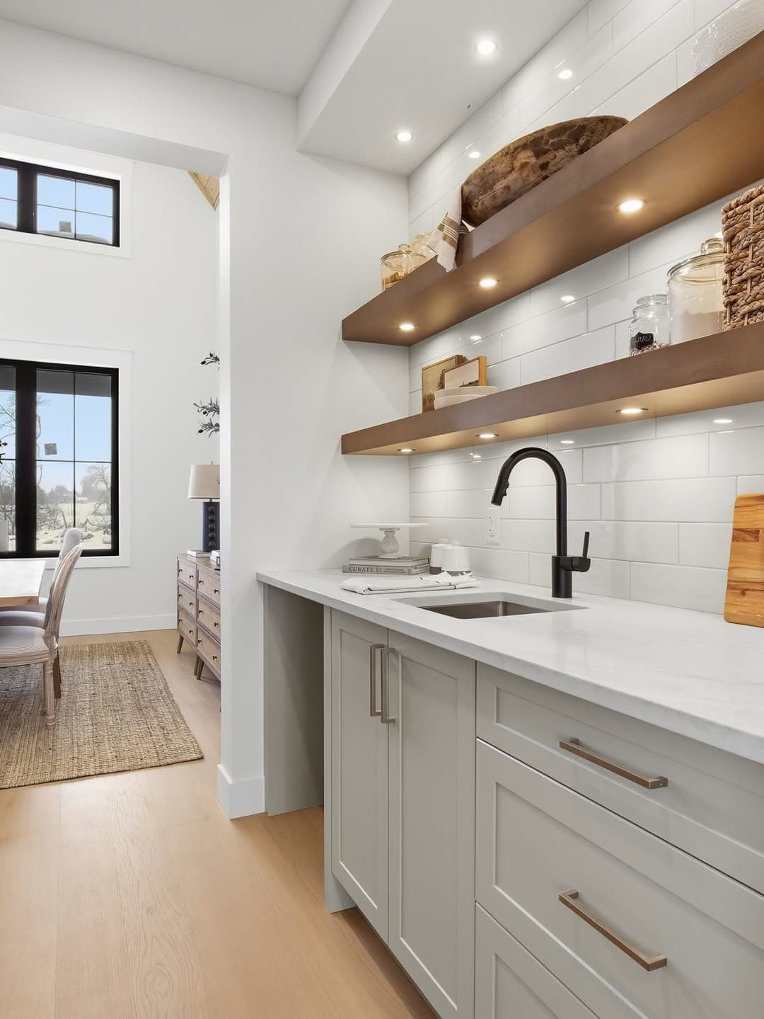Modern kitchen with floating shelves